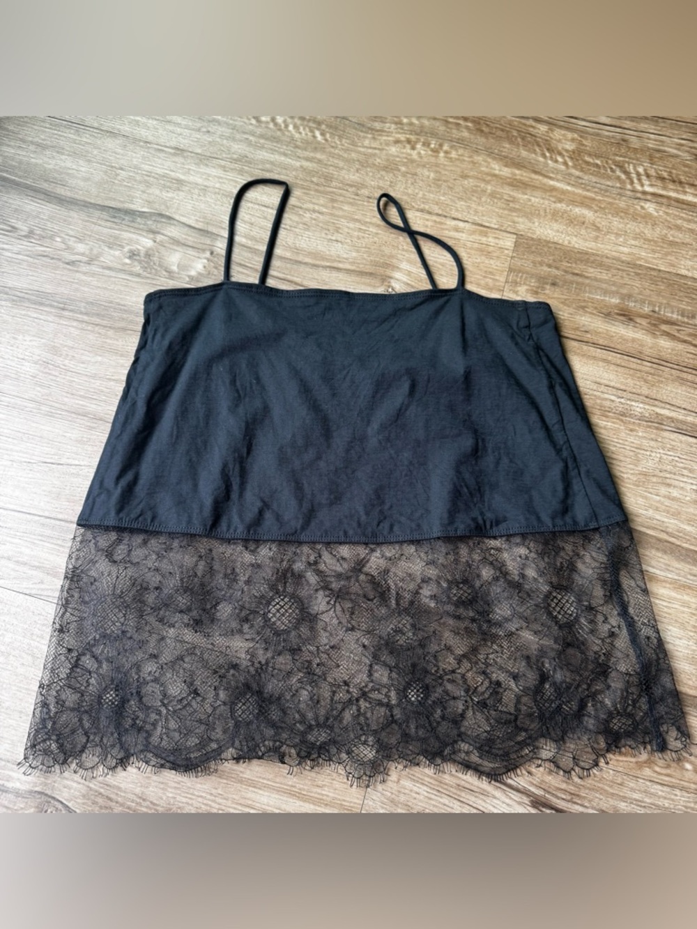 Morning lane Black Lace Hem Cami Tank Top size S